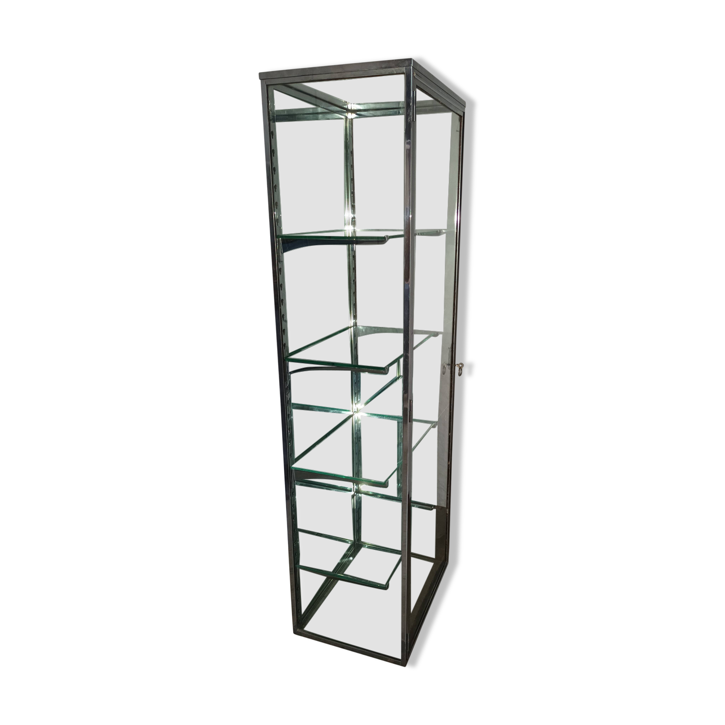 Vitrine de magasin en laiton nickelé des années 30