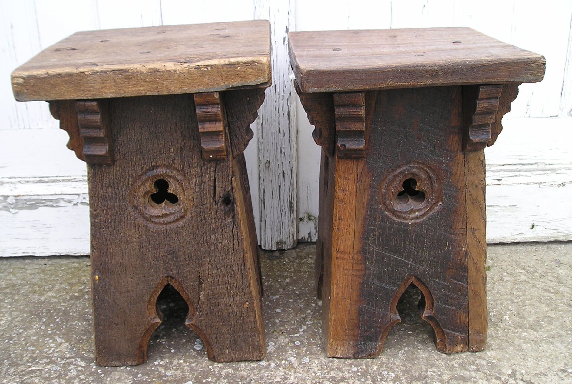 Pair of ancient Gothic stools