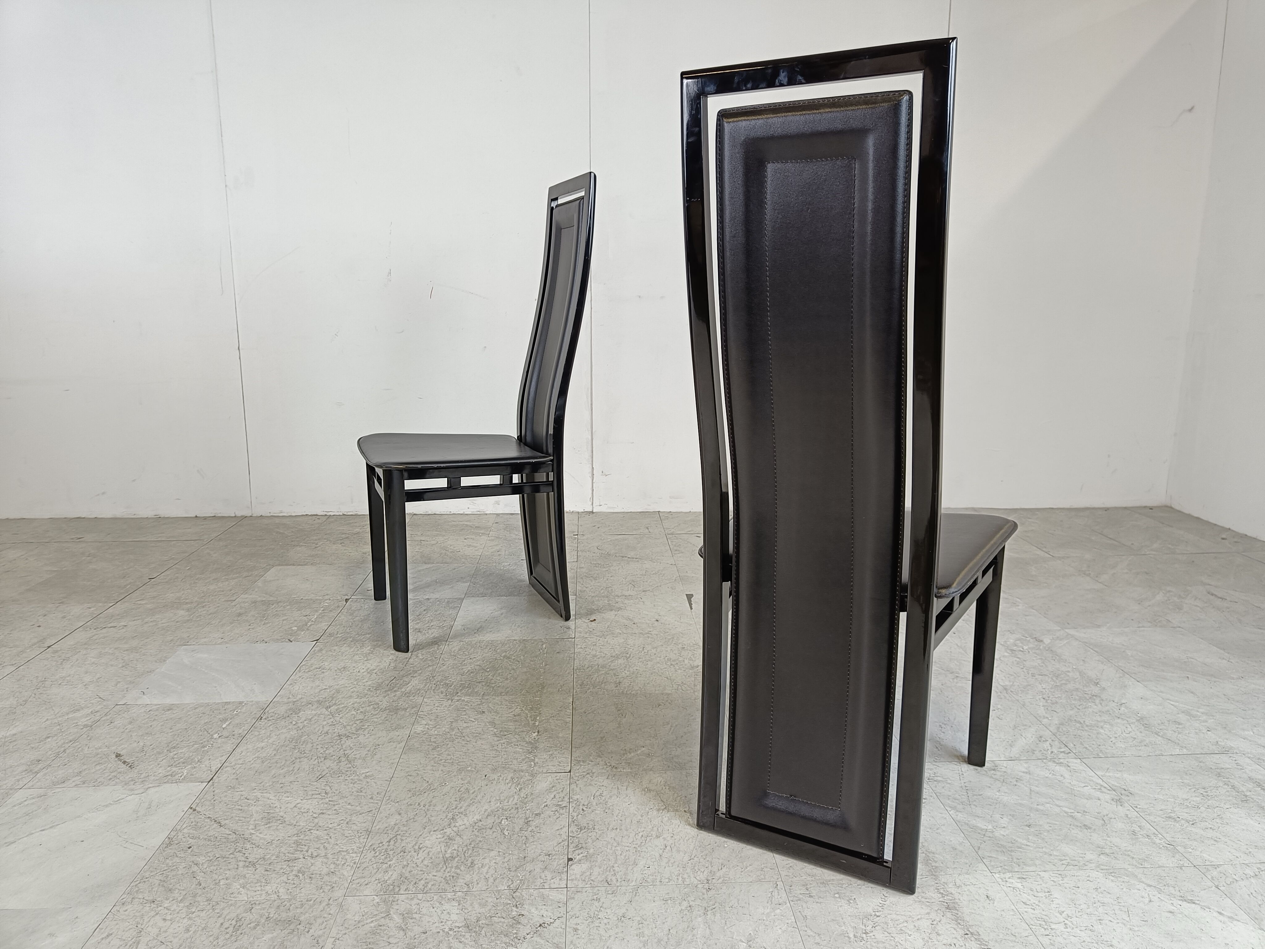 Set of eight Italian Lacquered Wood and Leather Modern Dining Chairs