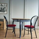 4 black metal bistro chairs with garnet red velvet