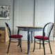 4 black metal bistro chairs with garnet red velvet