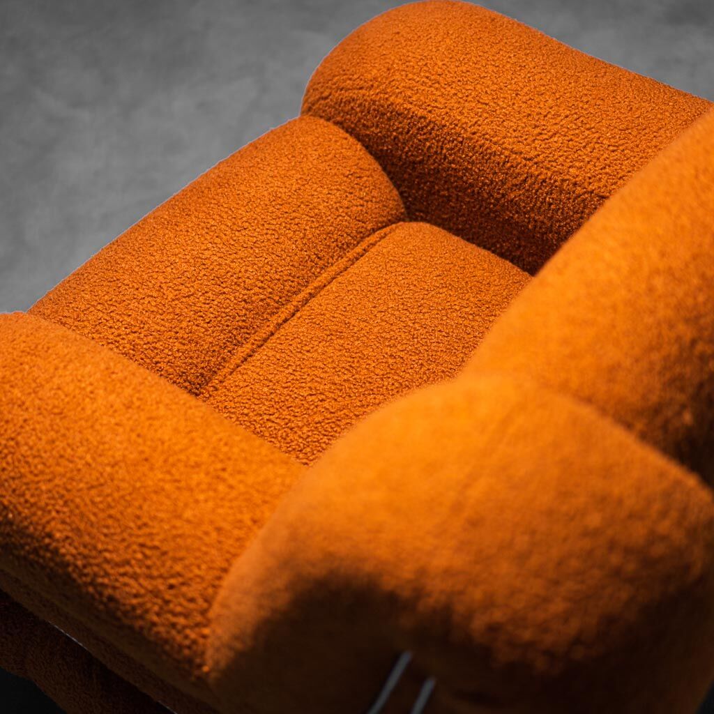 Armchair bouclé tobacco metal 70s Vintage Modern