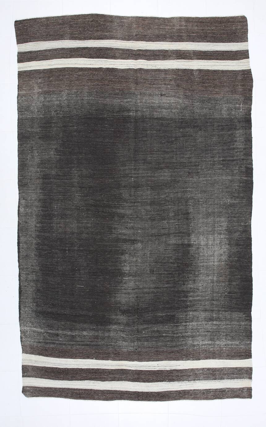 6x10 Brown & Beige Handmade Wool Kilim Rug, 195x324Cm