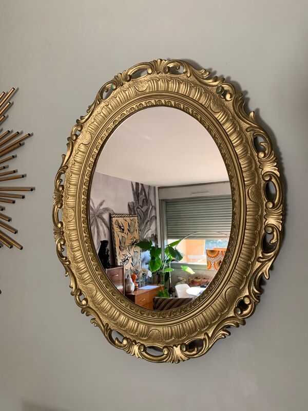 Miroir ovale doré années 70