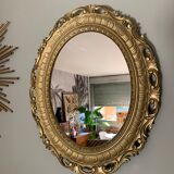 Miroir ovale doré années 70