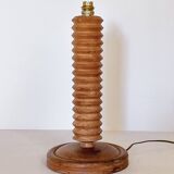 Turned wood lamp and jute lampshade