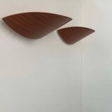 Pair of vintage wall lights, thermoformed wood, France 1970