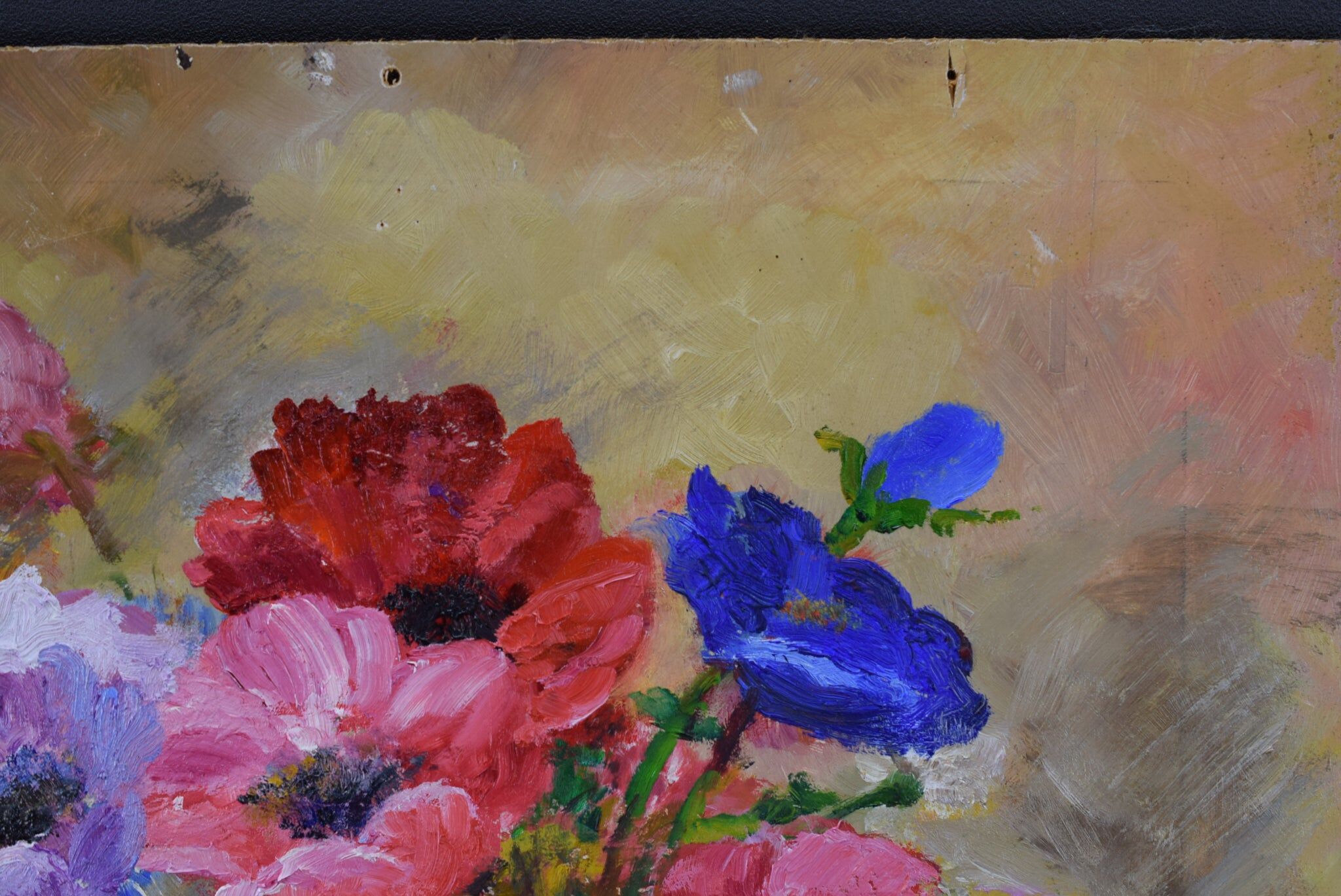 Oil on panel vintage painting Summer bouquet