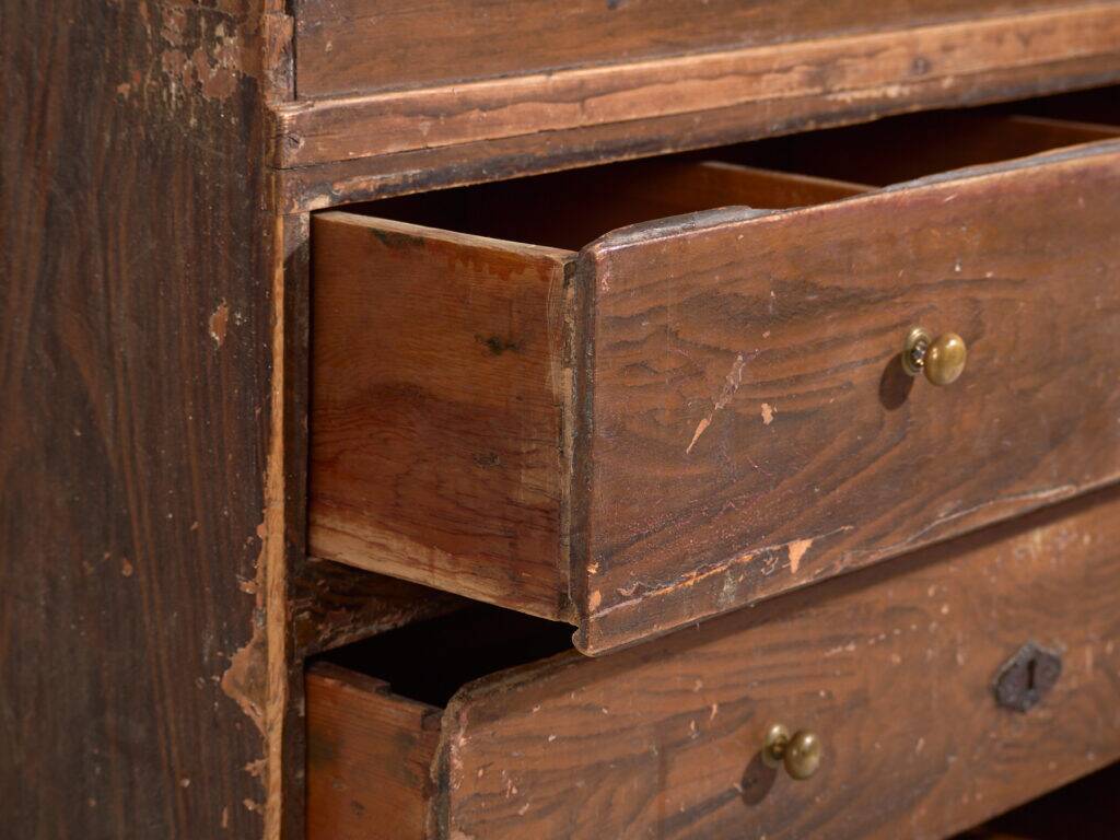 Commode secrétaire ancienne en pin – Bureau rustique européen à abattant – circa 1900
