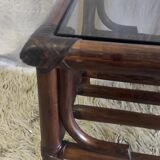 Rattan coffee table and smoked glass 60-70s