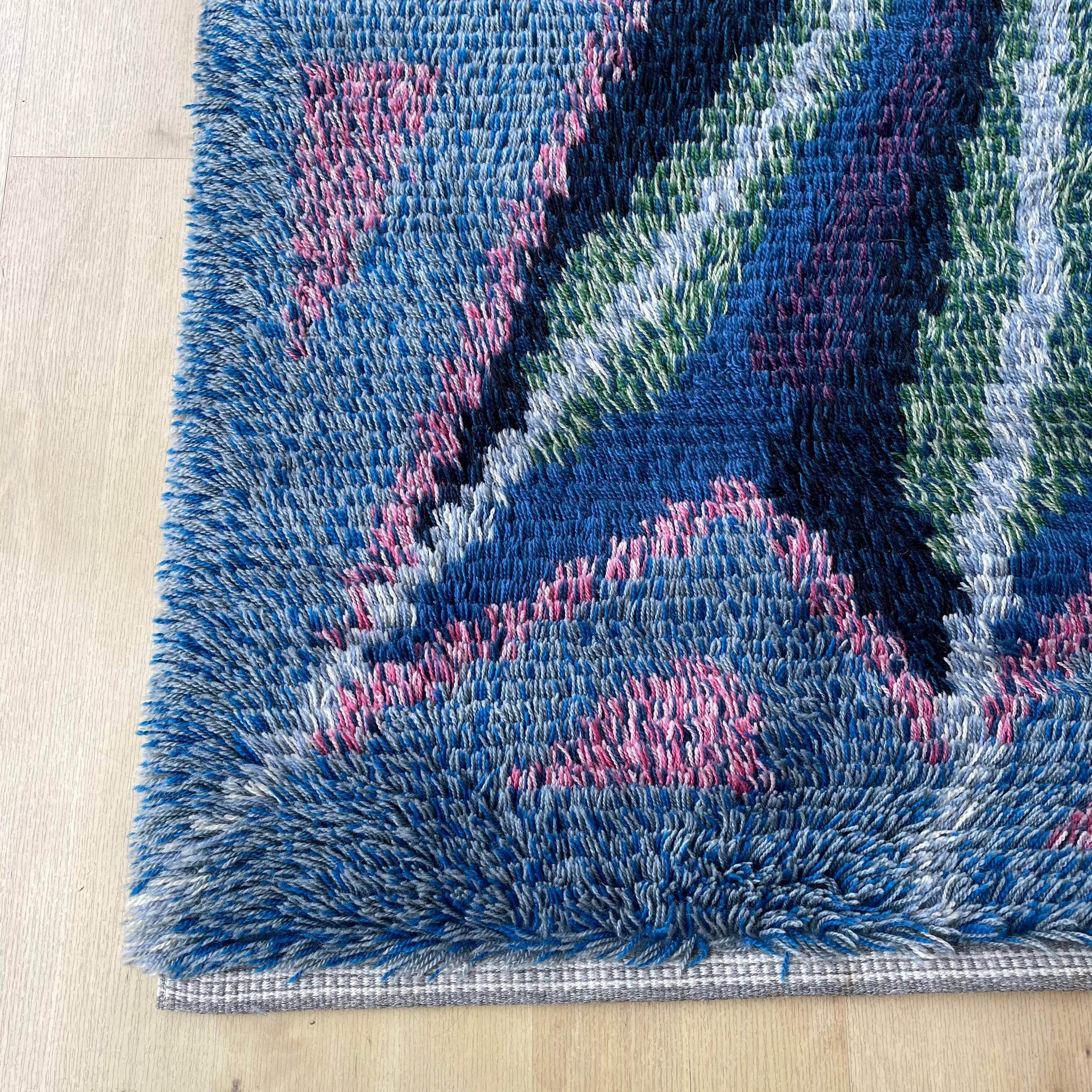 Original ABSTRACT Scandinavian High Pile Pop Art Rya Rug Carpet, Sweden, 1960s 146x201cm