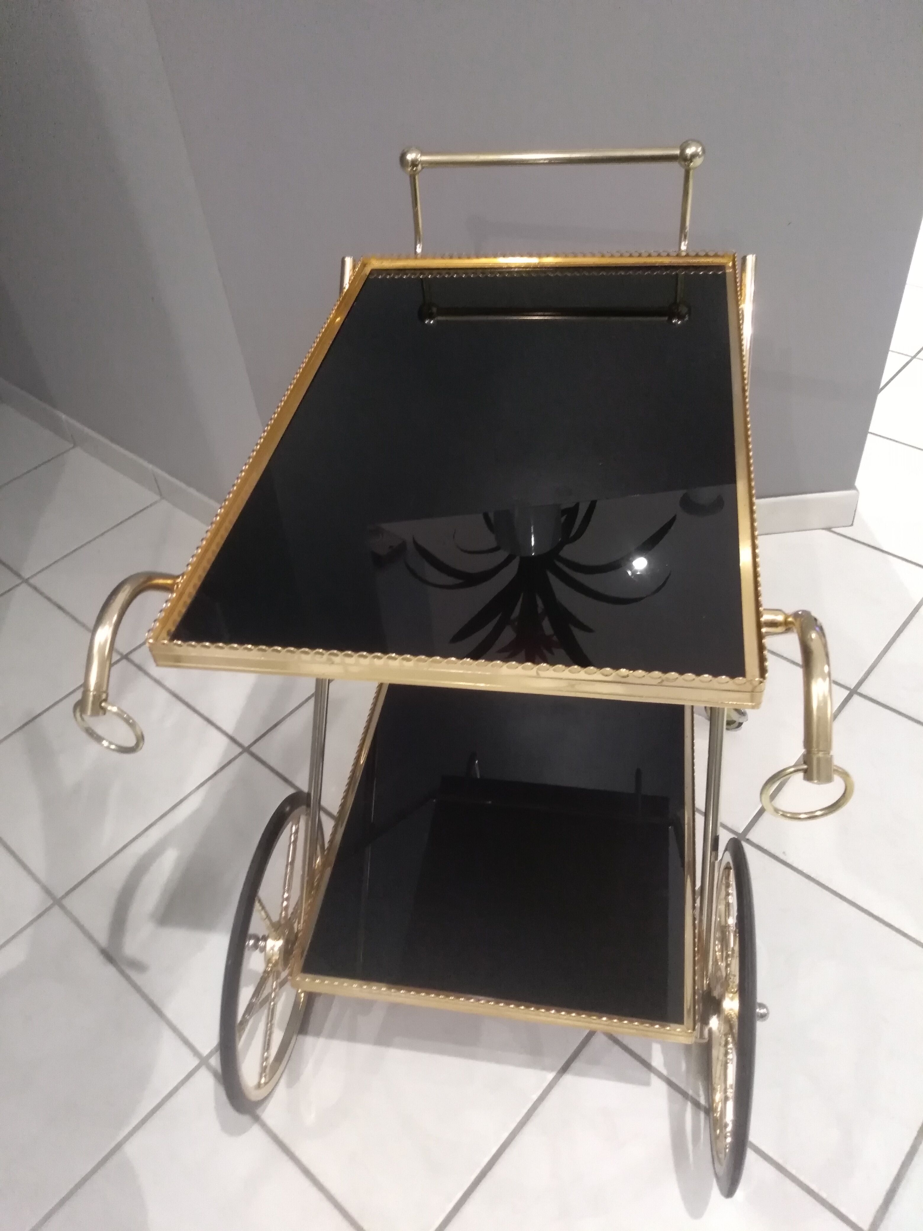 Vintage brass rolling side table, SGDG 1976