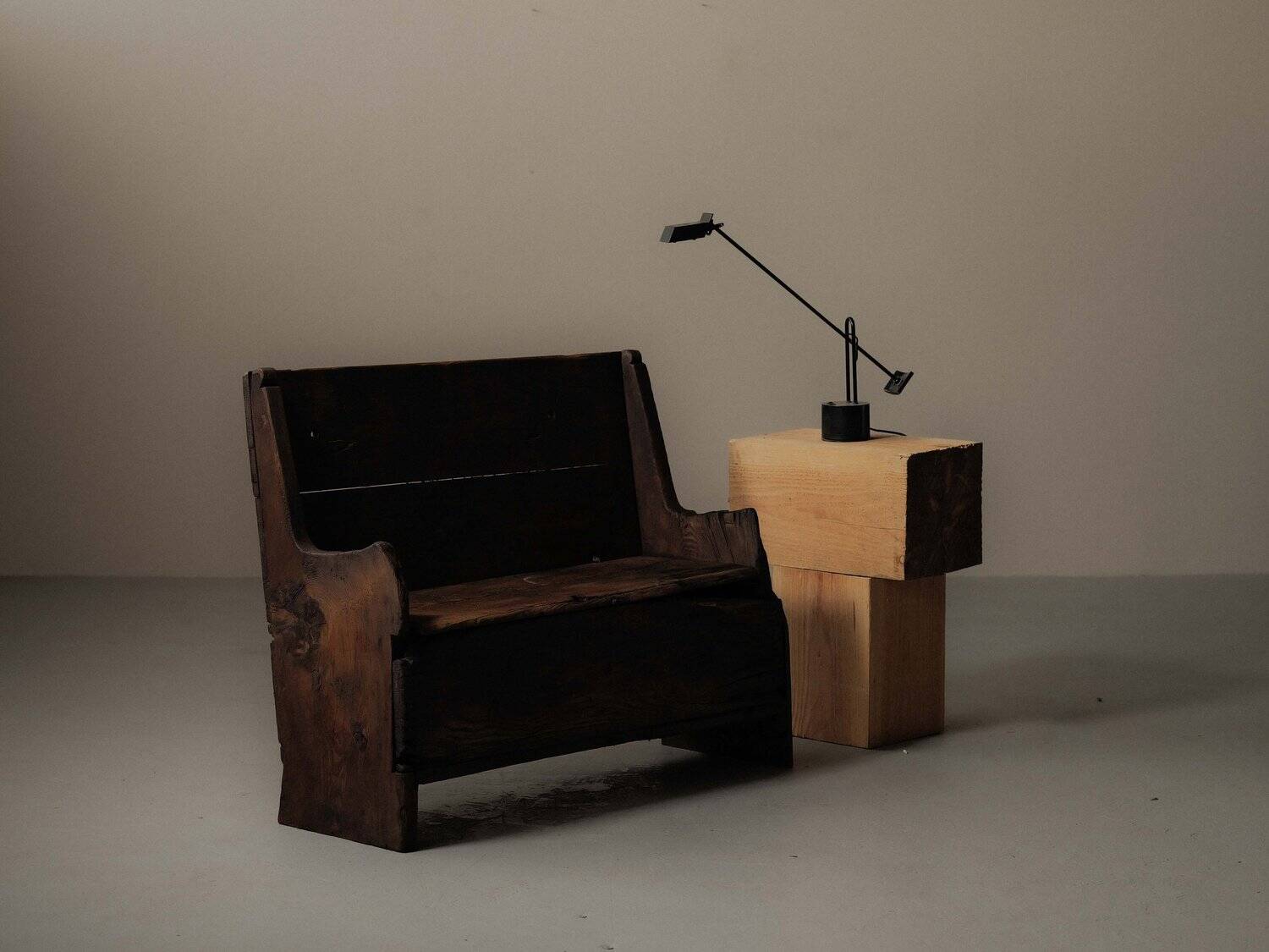 Alpine larch wood storage bench, Folk Art, Piedmont, 19th century