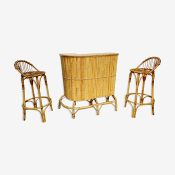 Bart vintage rattan and 2 stools