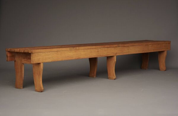 Banc à lattes en chêne, années 1960