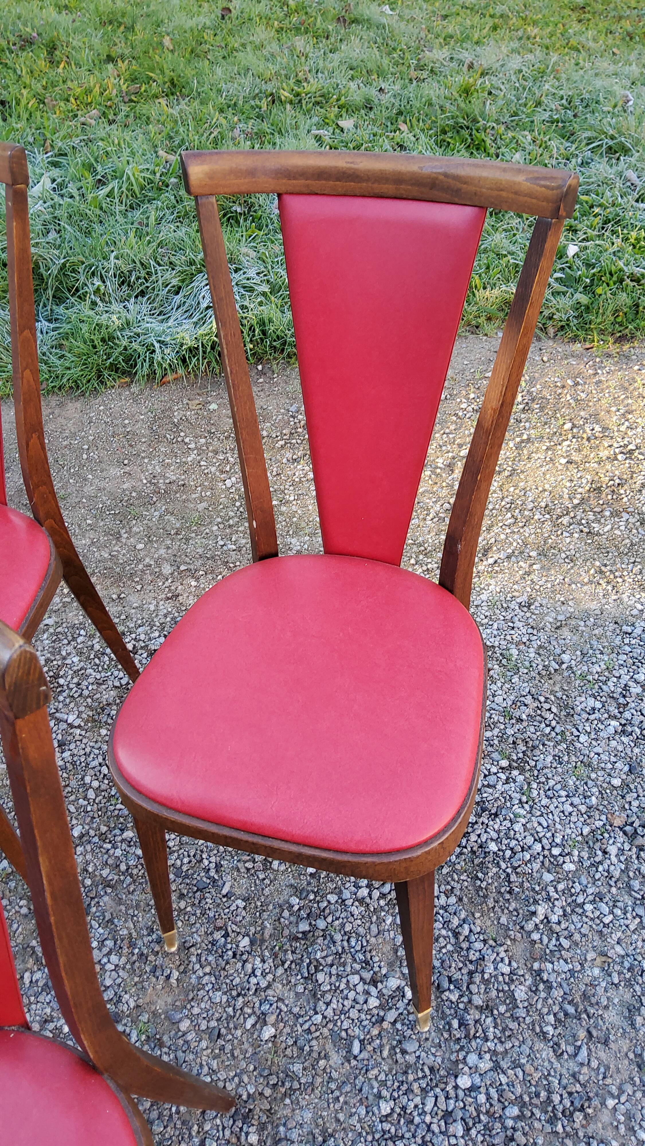 Set of 6 chairs from the 60s in red moleskine