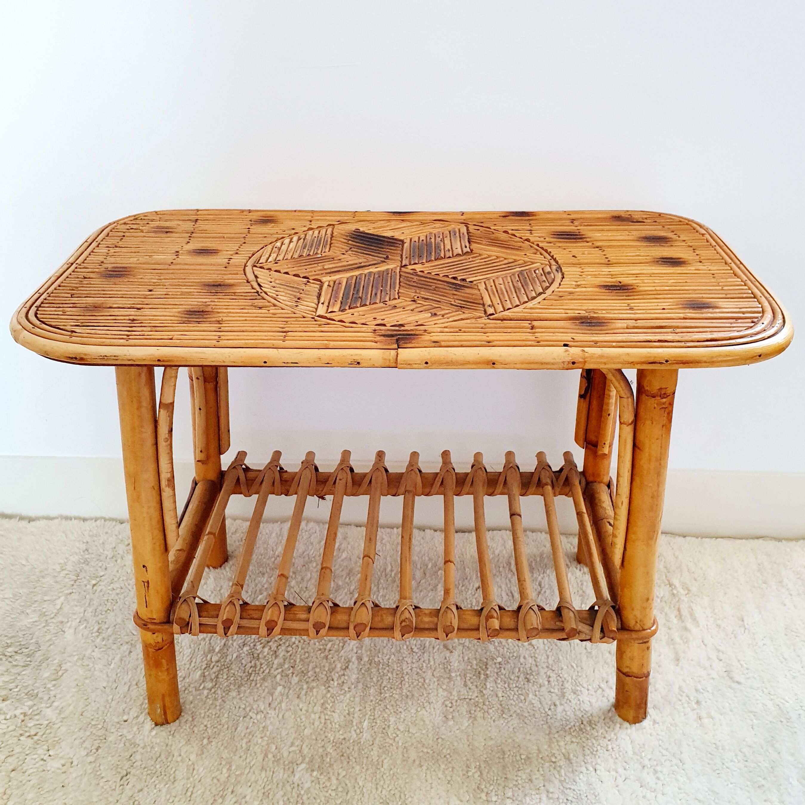 Coffee table in rattan marquetry 1960