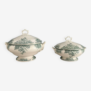 19th century Terre de Fer tureen and vegetable dish in Onnaing earthenware