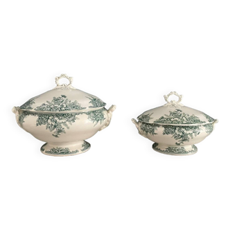 19th century Terre de Fer tureen and vegetable dish in Onnaing earthenware