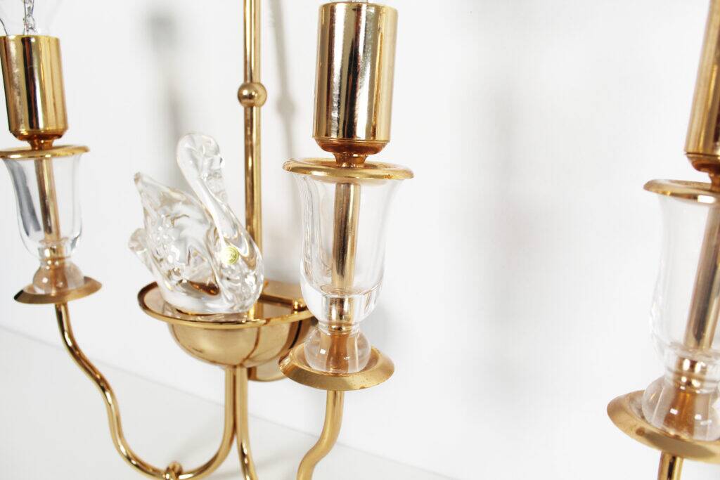 Rare set of Italian crystal 'Swan' wall lights, Italy 1980s