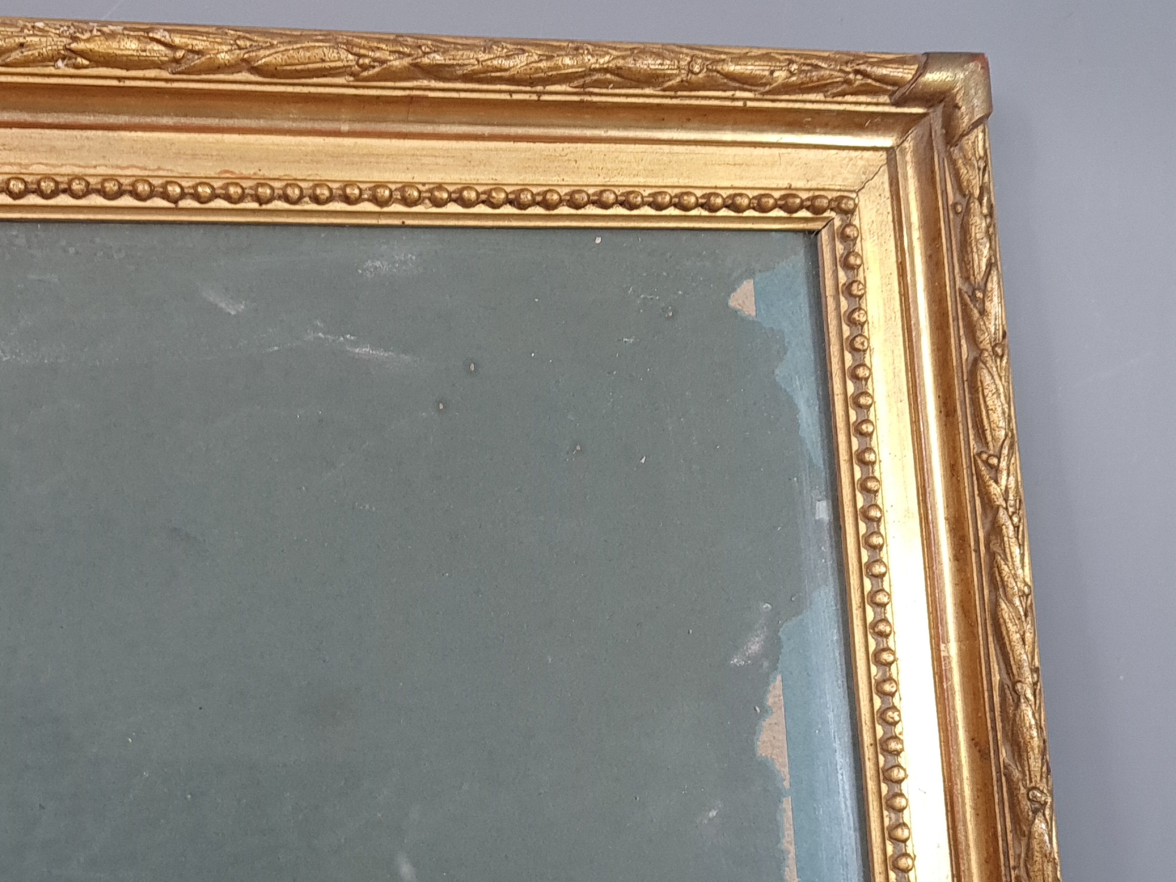 Old frame with keys, gilded stucco wood, pearl frieze 46x38 cm, foliage 40.3x32.1 cm + SB glass