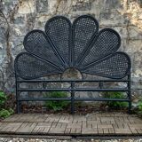 Vintage black rattan headboard 142cm