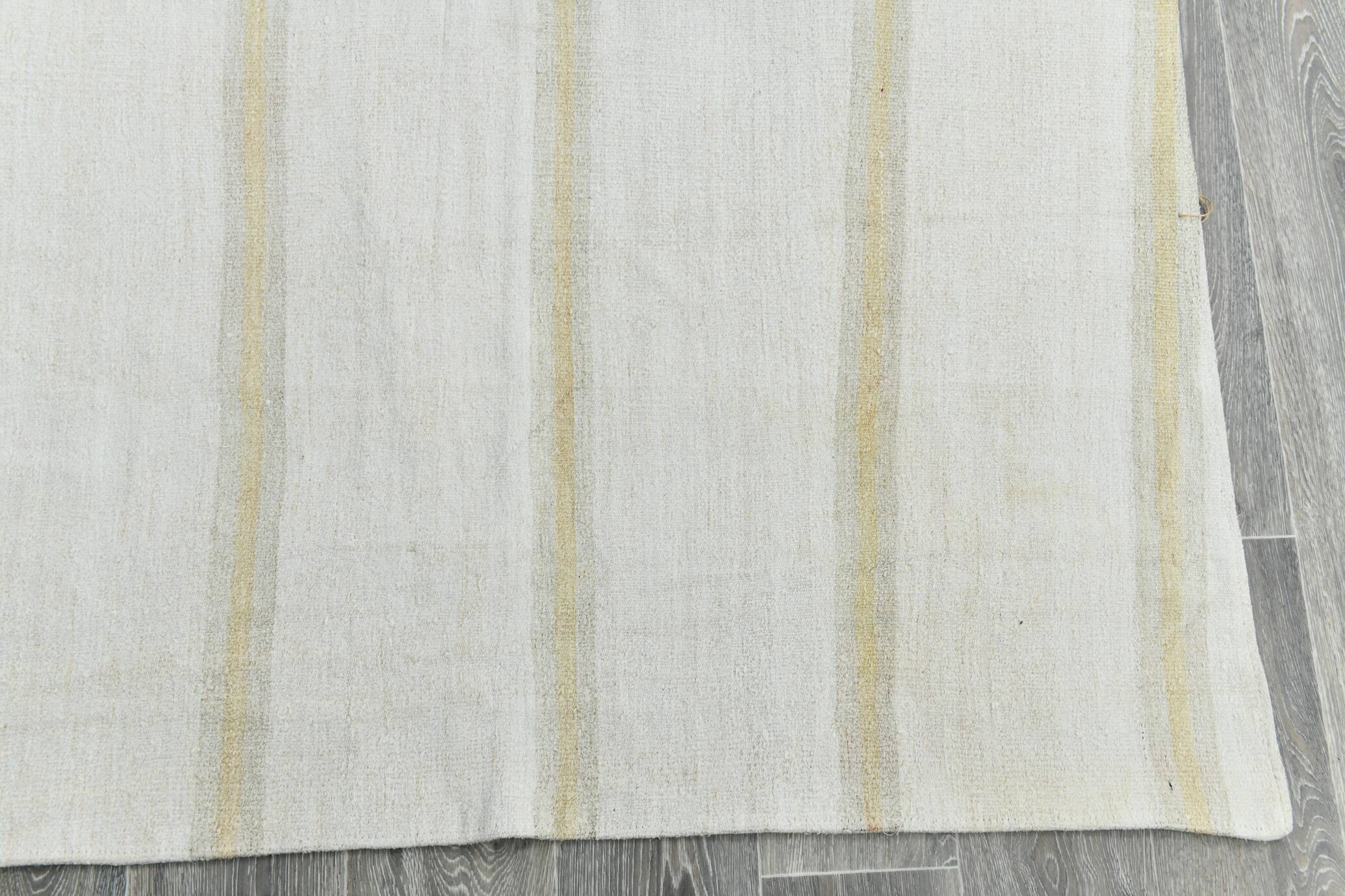 9x12 White & Cream Modern Striped Kilim Rug, 268c358Cm