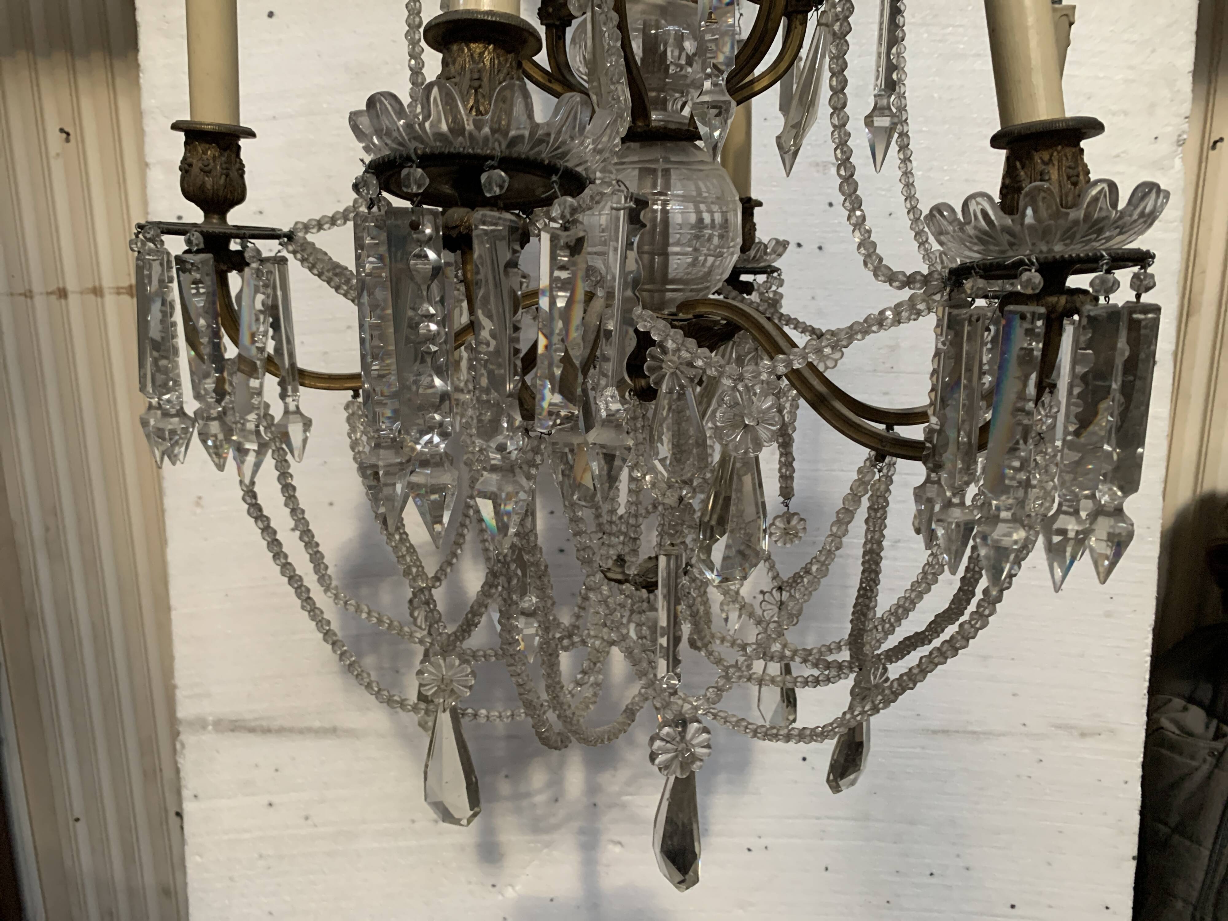Louis XV style "Fontaine" chandelier in bronze and 20th century pendants
