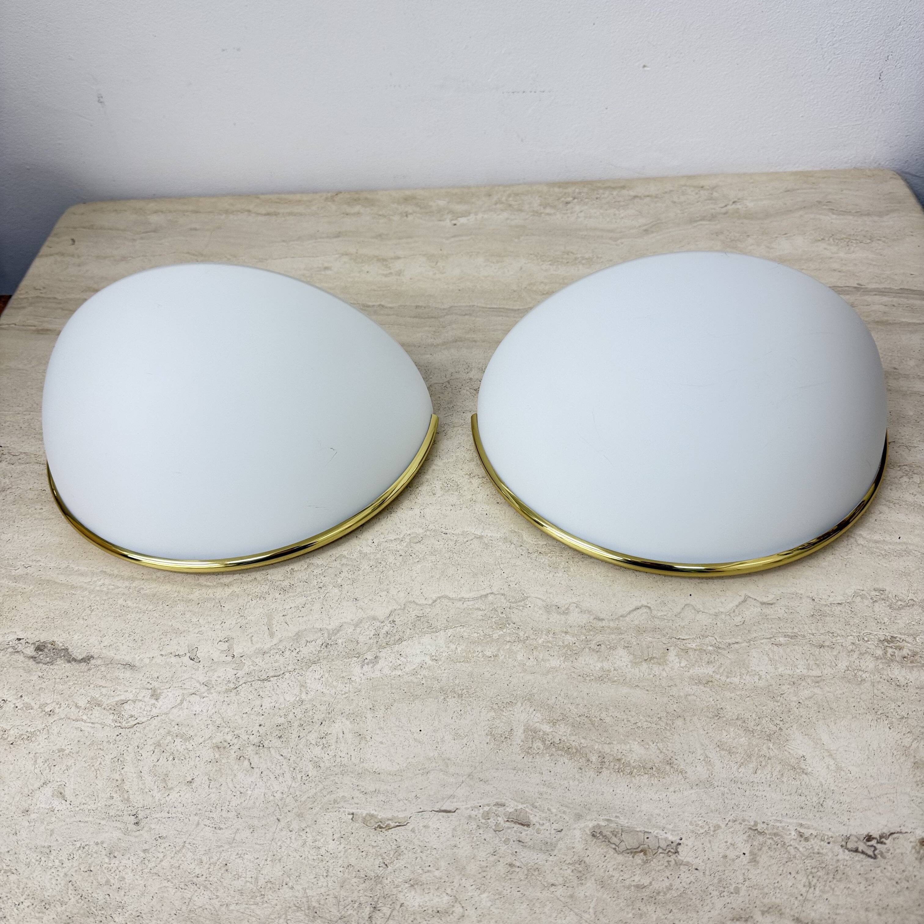 Pair of Limburg Glashütte wall lamp sconce opaline glass with golden detail
