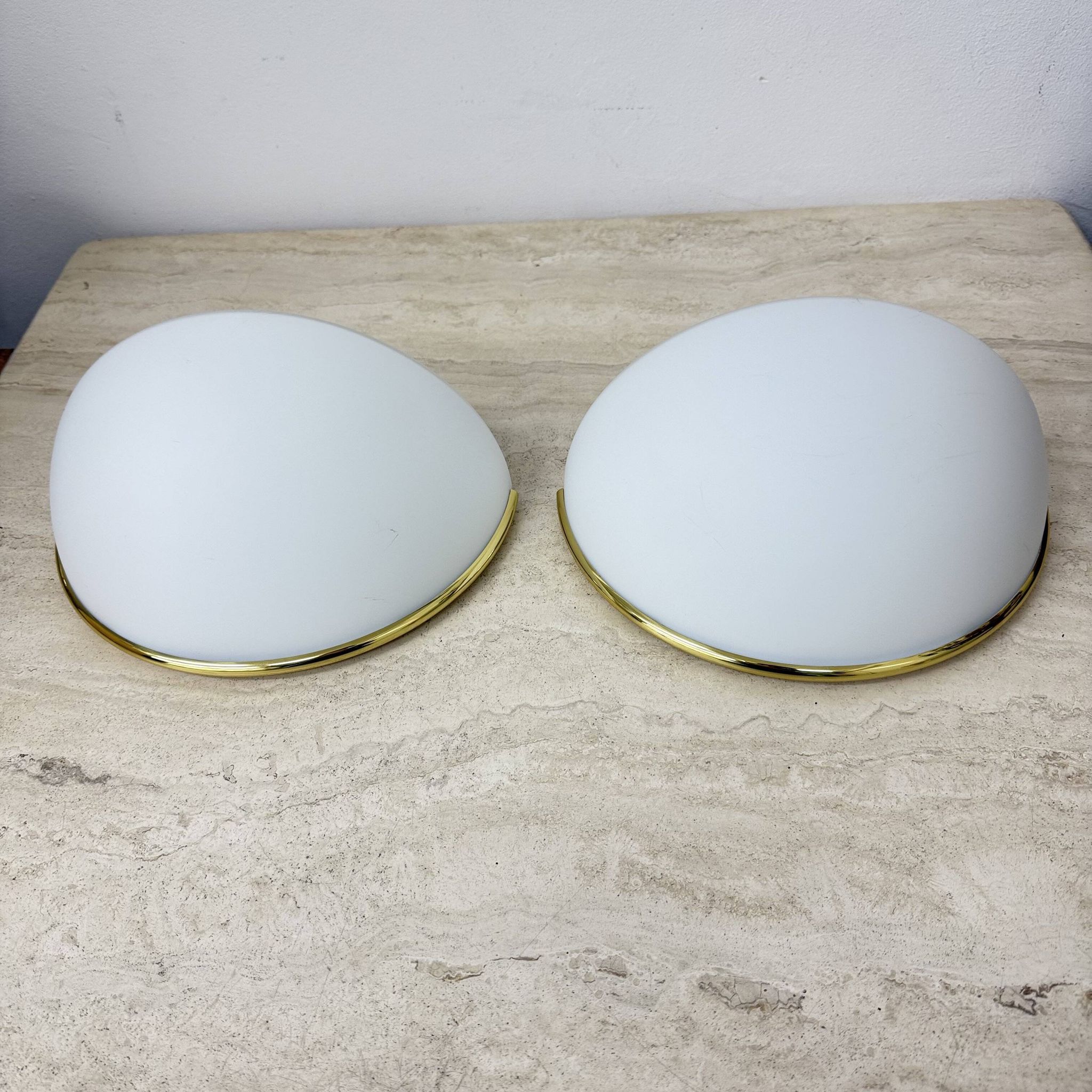 Pair of Limburg Glashütte wall lamp sconce opaline glass with golden detail