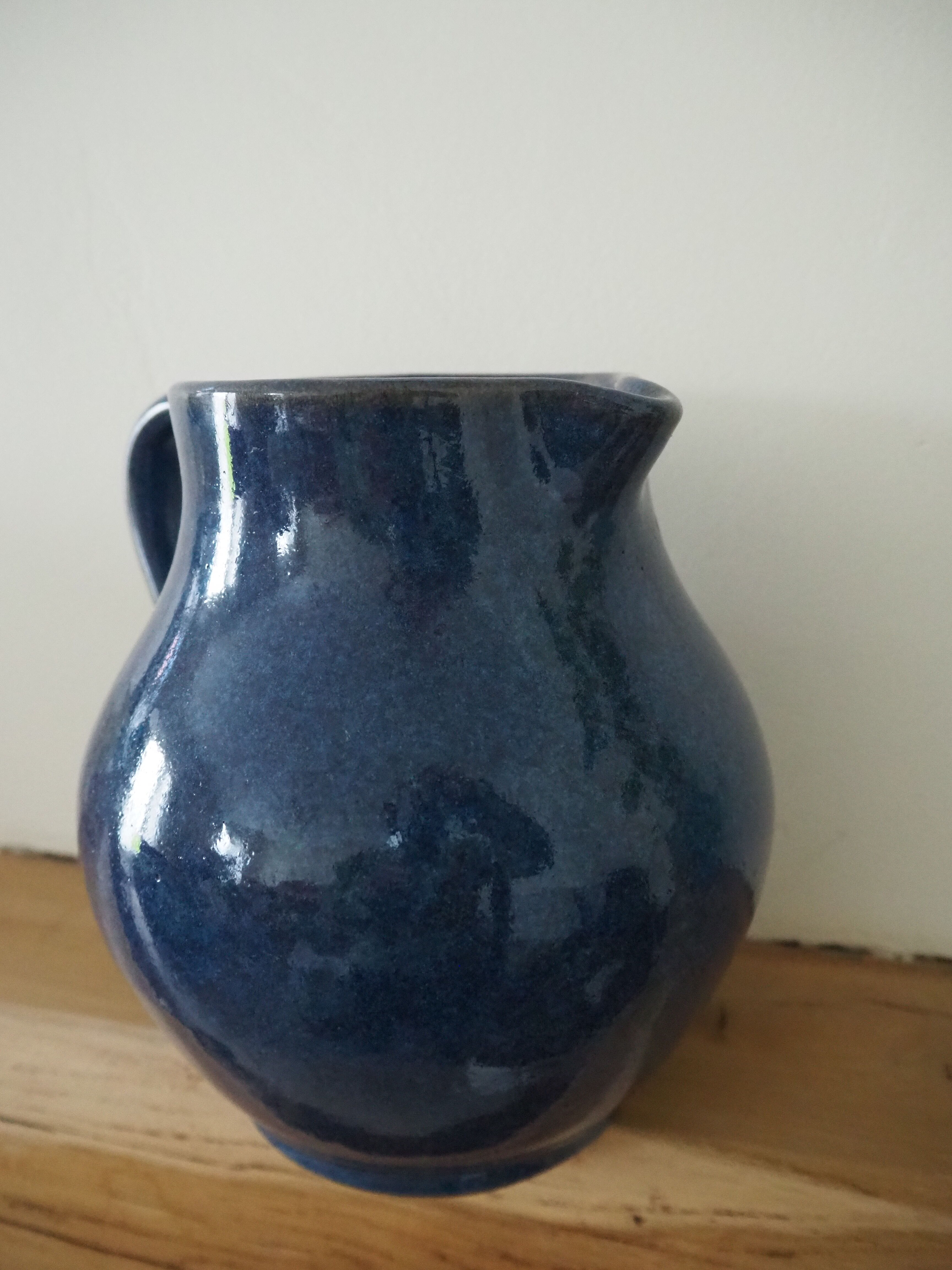 Ceramic pitcher – blue enamel signed J. Normand handmade in France