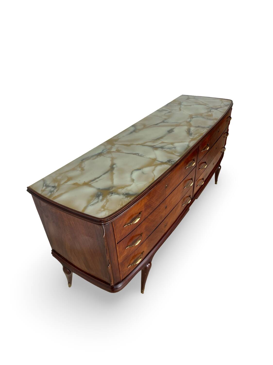 Commode en placage de palissandre avec plateau en onyx vert