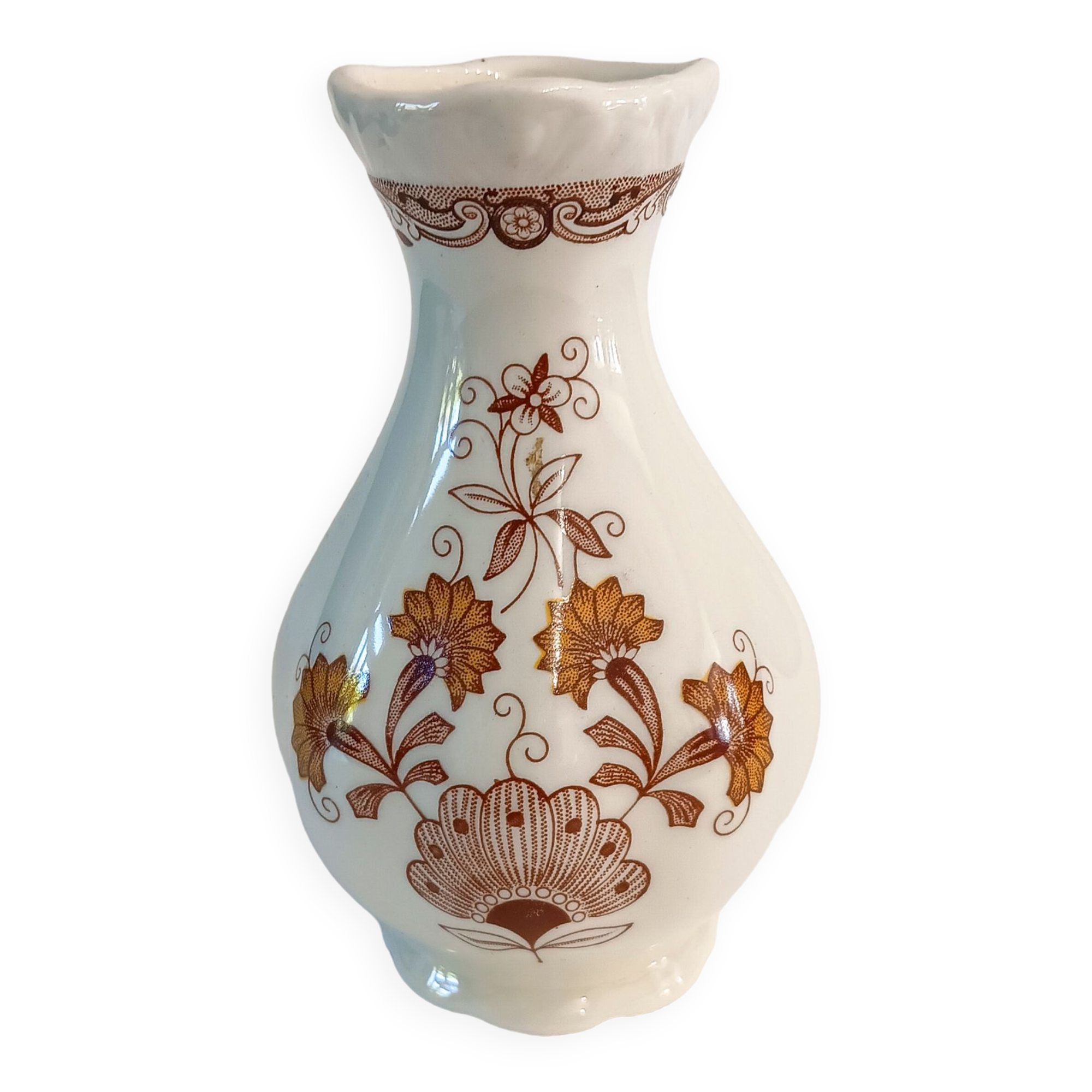 Small English porcelain vase Adams pattern Cornwall. Floral pattern.