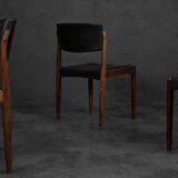 Modern vintage Scandinavian chairs in rosewood and black leather from the mid-century by Bramin, set of 3.