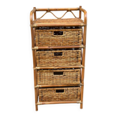 Commode chiffonnier meuble 4 tiroirs en rotin et osier vintage 1970