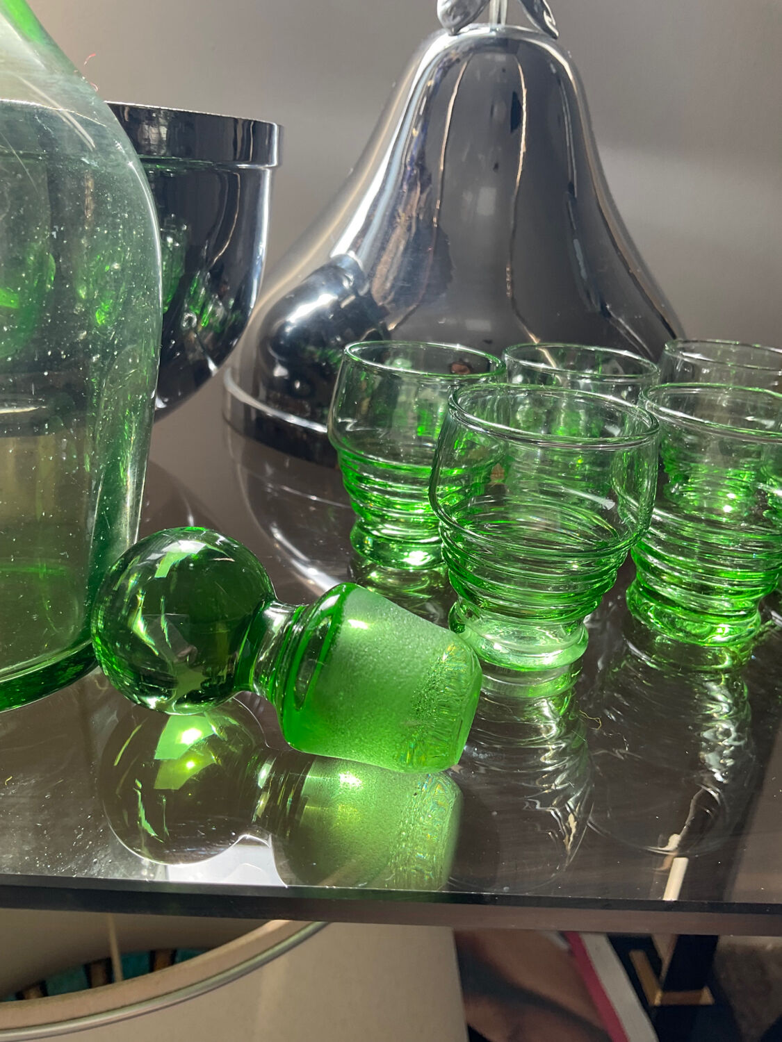 Vintage pear liqueur service in silver metal 70s