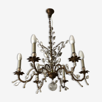 Lustre cristal taille et metal doré Maison Bagues