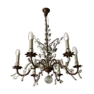 Lustre cristal taille et metal doré Maison Bagues