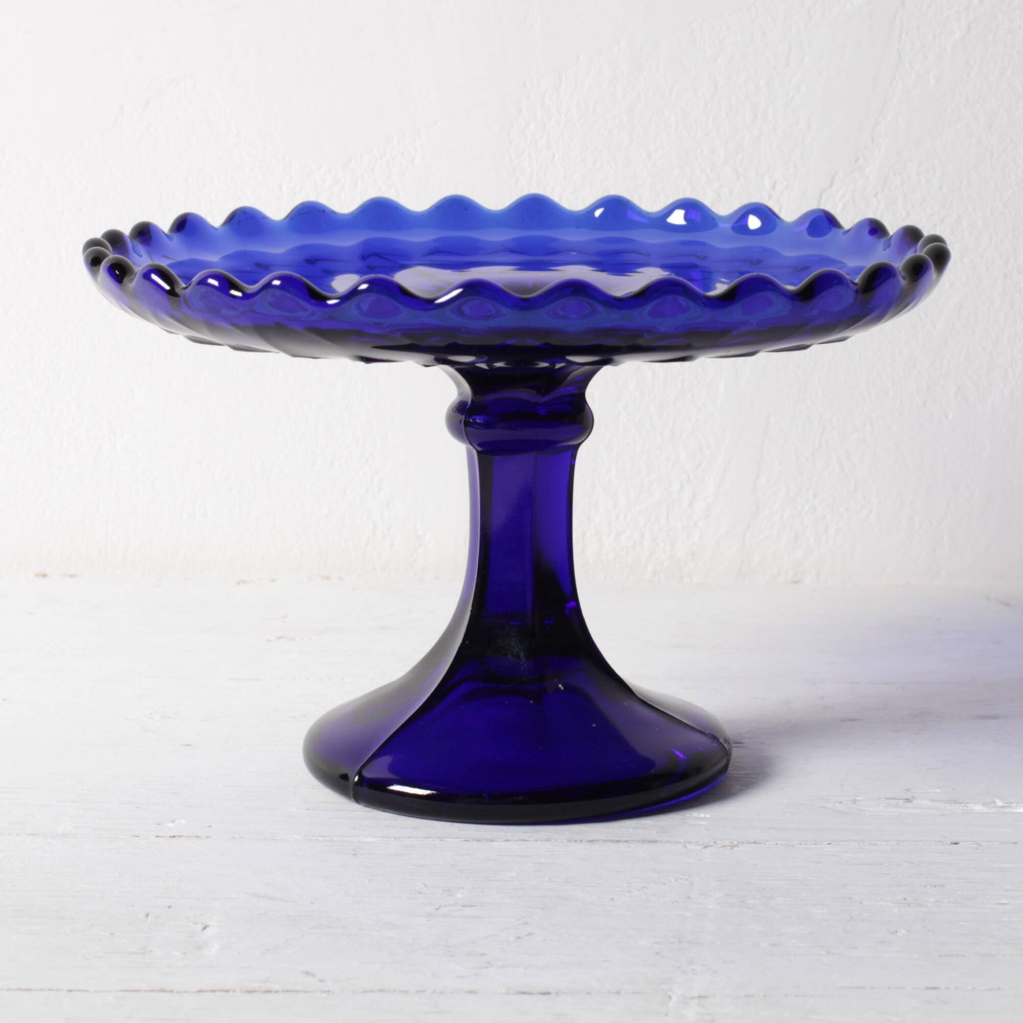 Blue Glass Cake Stand by Glimma Glasbruk / Glimåkra / Sweden / 1960s
