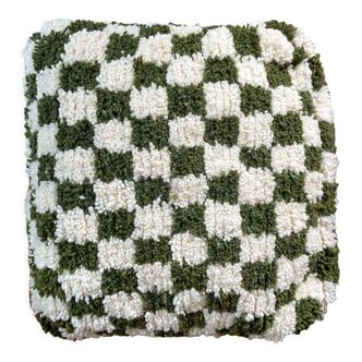 Moroccan Berber checkered pouf olive green white