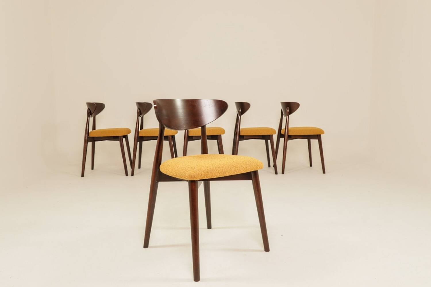 Scandinavian design mustard boucle dining chairs