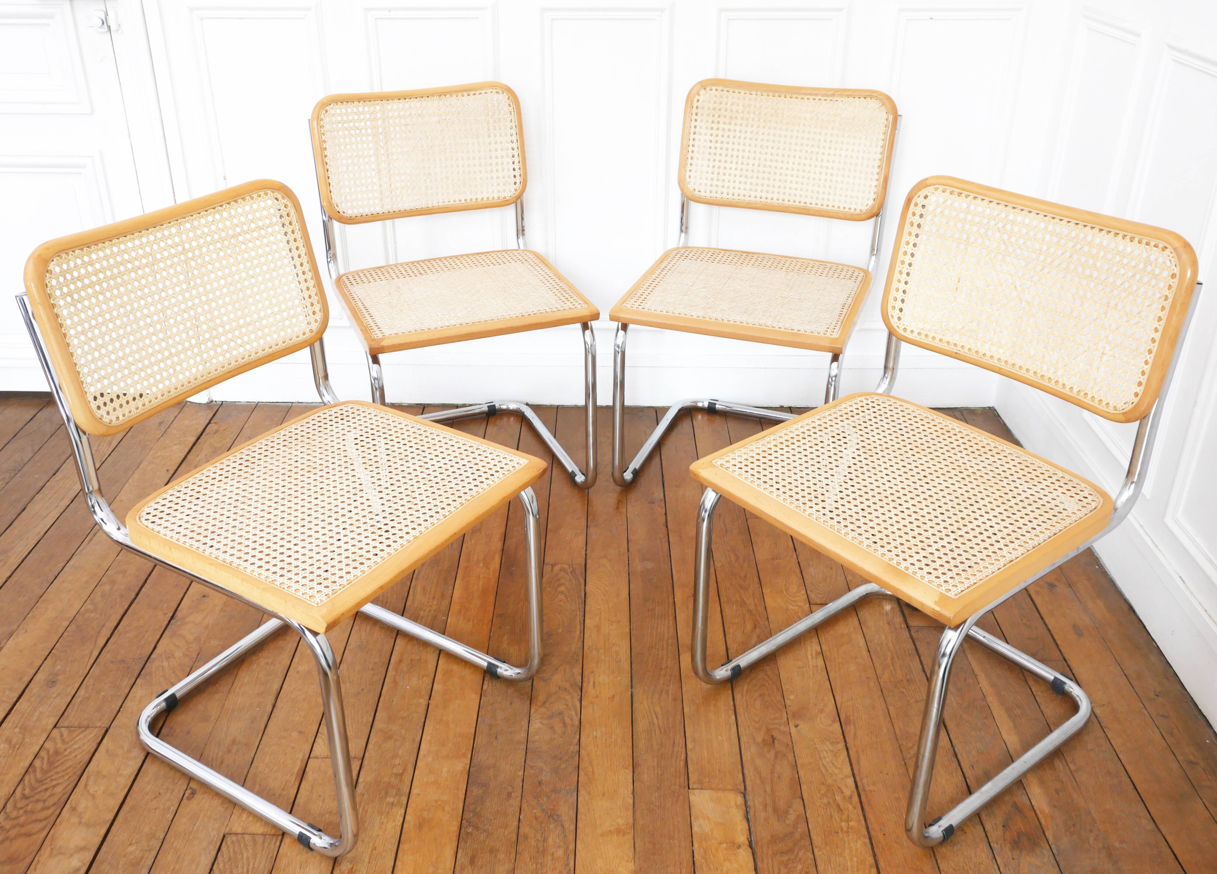 4 Cesca B32 Breuer chairs made in Italy - re-caned seats.