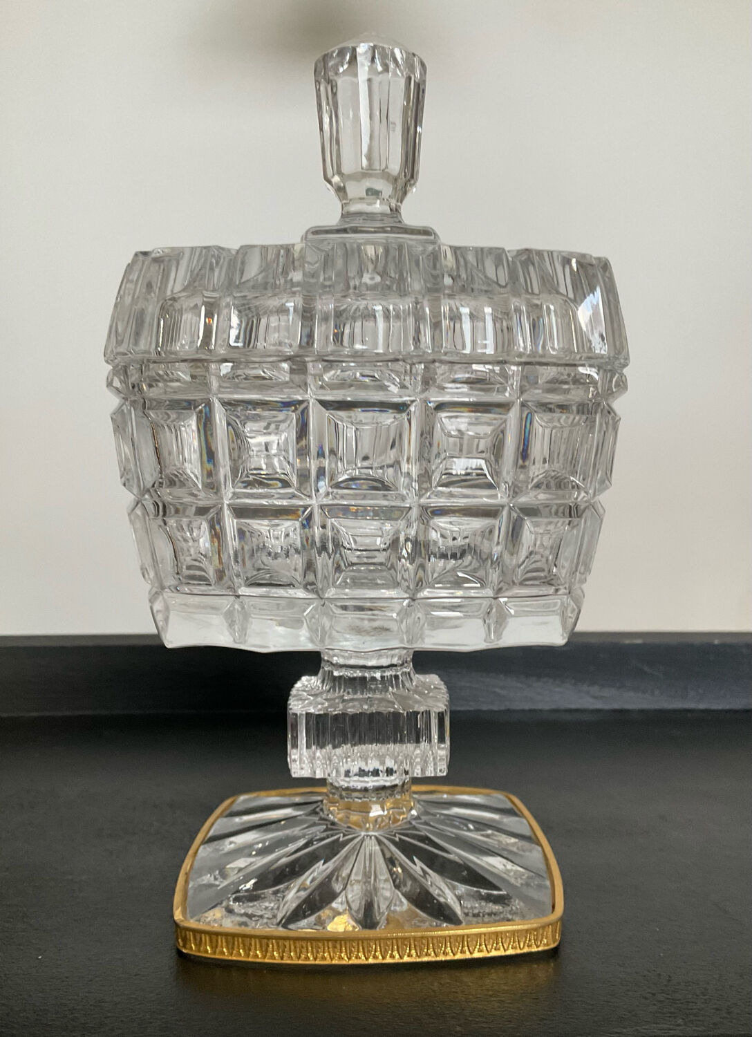Vintage glass and brass candy box