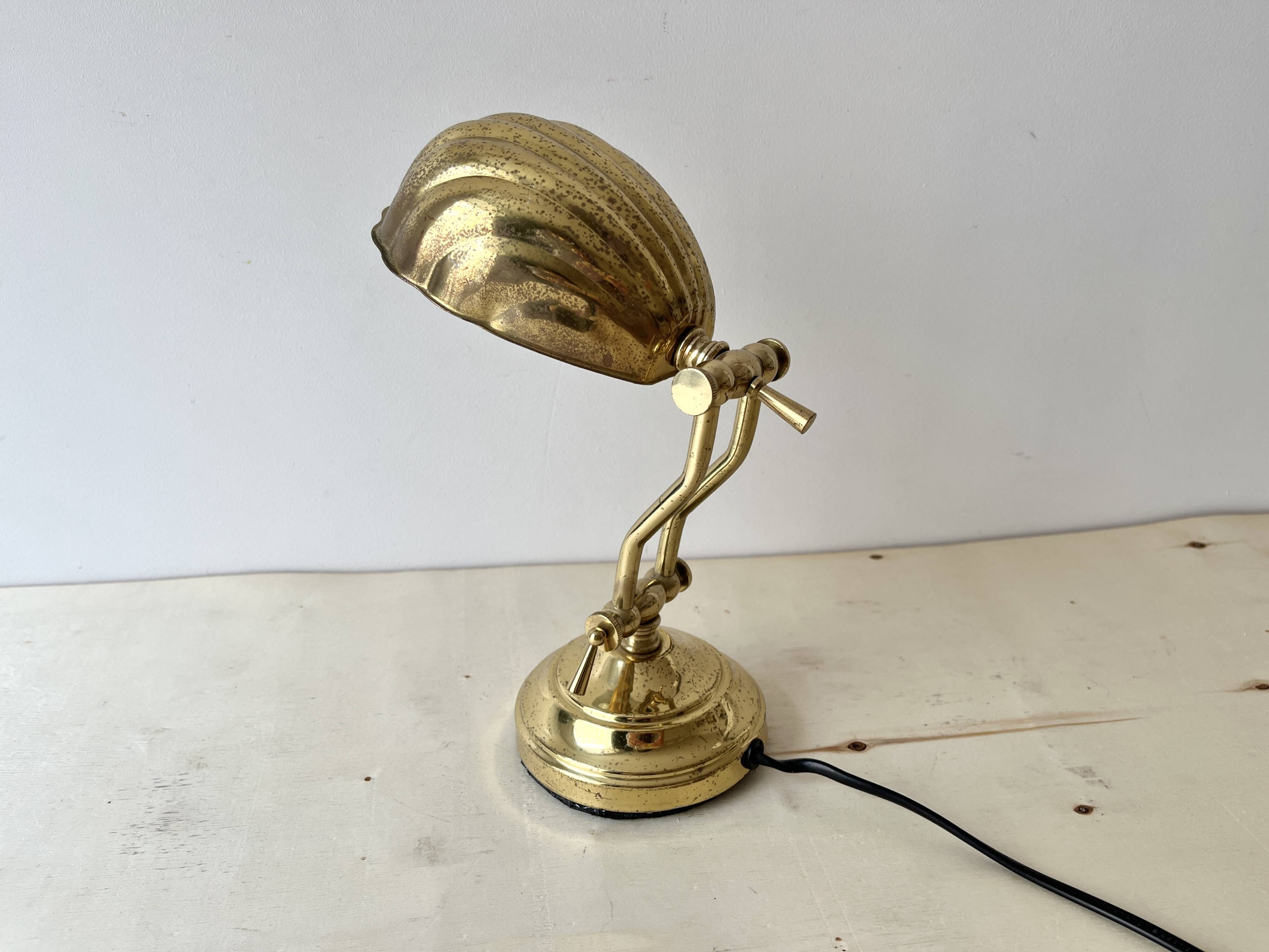 1950s brass "shell" desk lamp, vintage lighting