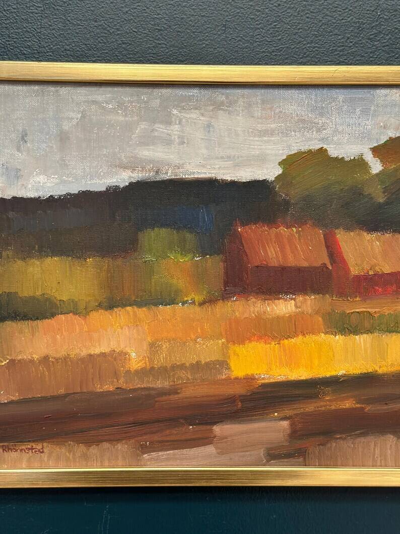 Original Swedish Oil on Canvas – "Landscape" by Olle Rhönnstad – Signed – Vintage and Framed – 43 × 35 cm (16.9" × 13.8")