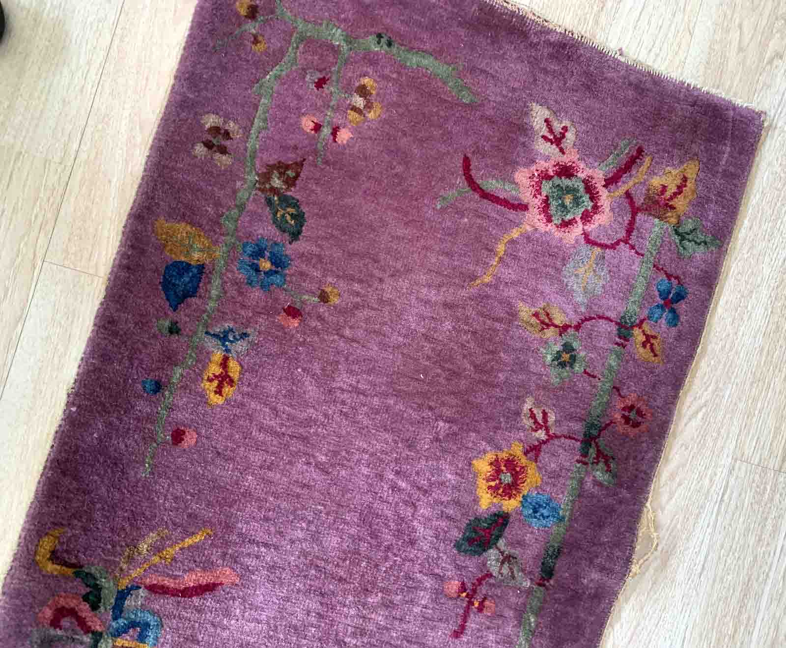 Chinese Art Deco handmade antique carpet 67cm x 124cm) 1920s