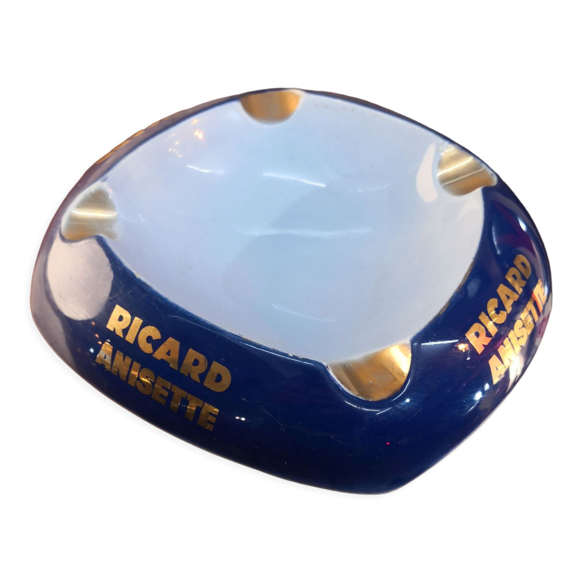 blue and gold Ricard advertising ashtray, ceramic