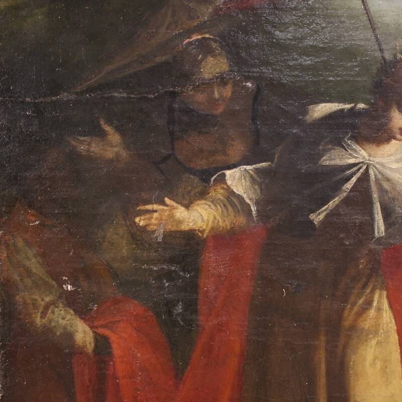 Antique Italian painting Moses saved from the waters from the 18th century