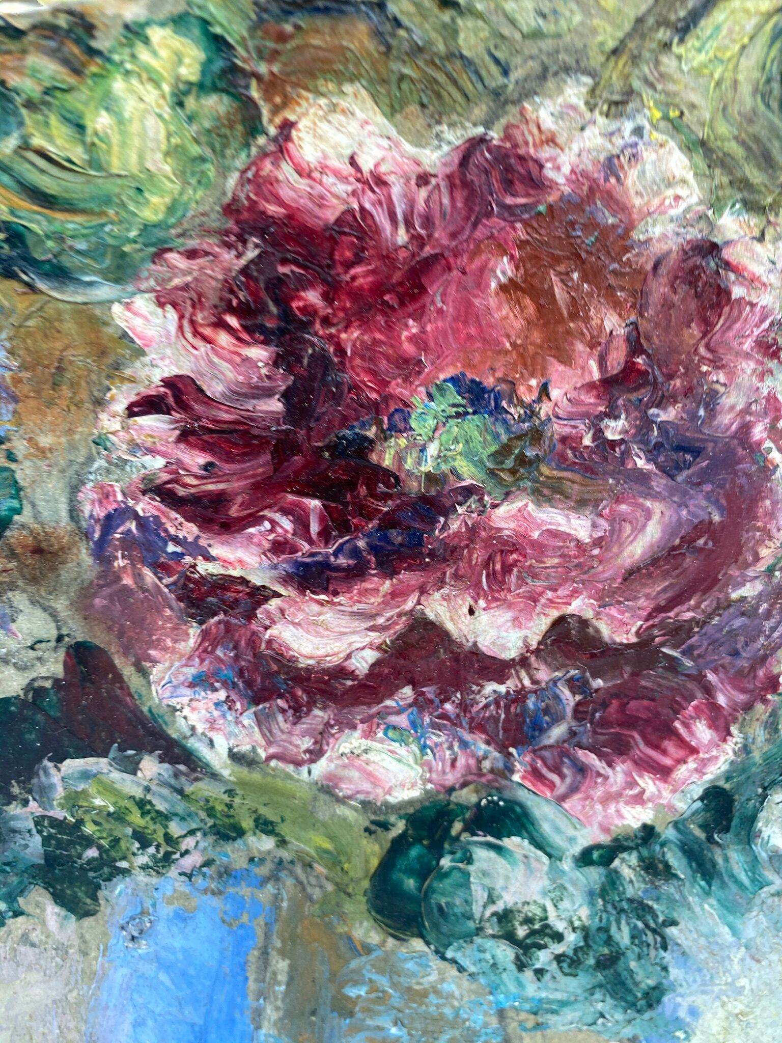 Antique painting, flowers in a vase