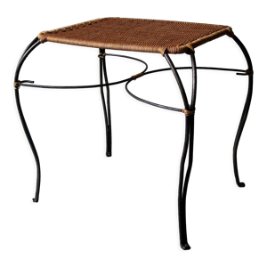 Table en fer noir et rotin